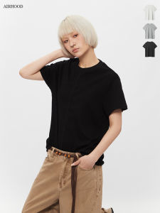 Airhood American Splice Shoulder Short Sleeve T-Shirt Women Summer Slim Loose round Neck Versatile Simple Ins Cotton Polyester Blend