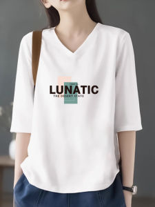 White Pure Cotton Half Sleeve V-Neck T-Shirt Women Loose Simple Large Size Mid-Sleeve Body Shirt Summer Casual Commute Style