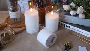 Lilin Elektrik Electric LED Golden Amber / Clear / Grey Glass Candle Flickering SET 3PCS