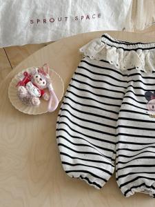 Girls Casual Printed Sweatpants Spring Autumn 2025 New Style Cute Cartoon Floral Lace Trim All Match Outerwear Polyester