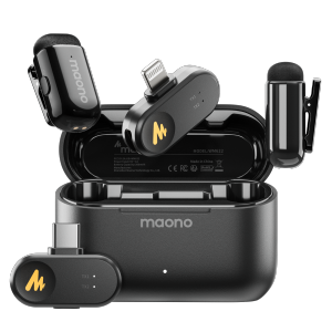 MAONO | MAONO Wave T1 Mini Pro Wireless Lavalier Microphones Noise Cancelling App Control Auto Clipping Mini Mic for Recording Streaming