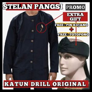 Stelan Pangsi Katun Drill Promo Gratis Pin+ Totopong Size S-xxxL Jumbo