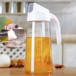 HomiesTrends 630ml Kitchen Cooking Oil Pot Set Automatic Opening and Closing Glass Olive Oil Bottle w/ handle