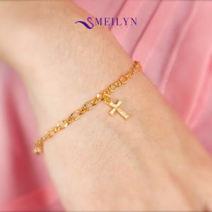 MEILYN Gelang Rantai Tangan Motif Salib Mata Bola Lapis Emas 0231240455