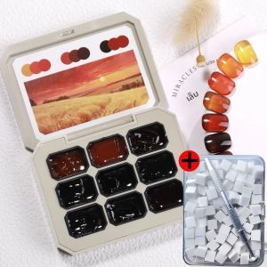 1 ชุด/2 ชิ้น เจลสีอำพันเข้มสำหรับทำเล็บ สีน้ำตาลเมลลาร์ด ผสมกาวเคลือบเงา ใช้กับยูวีและแอลอีดี สำหรับตกแต่งเล็บ 1 ชิ้น ฟองน้ำติดเล็บ คลิปหนีบ สำหรับฤดูหนาว ทำเองสไตล์ Y2K