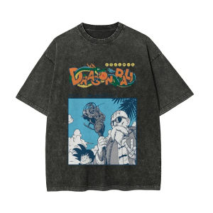 Bandai | Dragon Ball Mens and Womens Washed T-Shirt Master Roshi Son Goku Summer Spring Anime Tee Retro Distressed Punk Short Sleeve