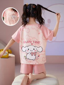QIANSHUIMILU | Cotton Girls Summer Short Sleeve Lightweight Pajama Set