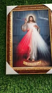 Khung tranh Lòng Chúa Thương Xót kt 20 x 30(cm) khung hoa văn và khung gỗ đen - quà tặng công giáo