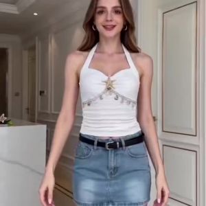Áo Gile Dệt Kim Nữ Trang Trí Vỏ Sao Biển Kiểu Dáng Y2K Phối Dây Đeo Chất Liệu Polyester Pha Elastane Thích Hợp Cho Các Bữa Tiệc
