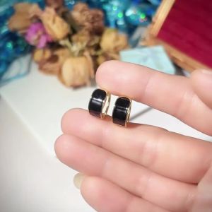 Huitan Black Enamel Design Hoop Earrings Gold Color Fashion Party Wedding Elegant Accessories Luxury Metal Jewelry for Lady Gift