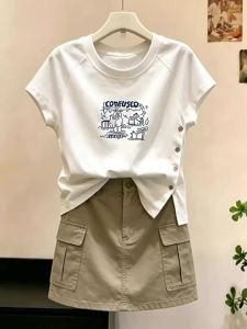 DVDK | Cartoon Printed Side-buttoned T-shirts