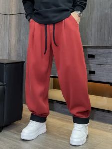 กางเกงขายาวทรงหลวมสำหรับผู้ชาย ทรงหลวม ทรงตรง ทรงขากว้าง กางเกงขายาวทรงลำลอง ผ้าฝ้ายผสมโพลีเอสเตอร์ ระบายอากาศได้ดี ฤดูใบไม้ร่วง/ฤดูหนาว