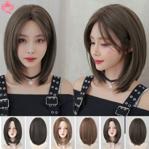 39cm Womens Short Straight Hair Wig Center Clavicle Full Head Cover D-119 [Seven Queen]