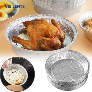 Khay Giấy Bạc Tròn 7/8 Inch Dùng Cho Nồi Chiên Không Dầu Hộp Đựng Thức Ăn Bằng Nhôm Dùng Một Lần Hộp Bánh Nướng Mang Đi Chống Dầu Chống Bẩn Dụng Cụ Nướng