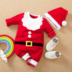 ชุดซานตาคลอสเด็กผู้ชายและคริสมาสต์เด็กหญิงทารกชุดคริสต์มาสทารกเด็กทารกแขนยาวคริสต์มาสบอดี้สูทเสื้อพร้อมฮู้ดขนาด0-12เดือน