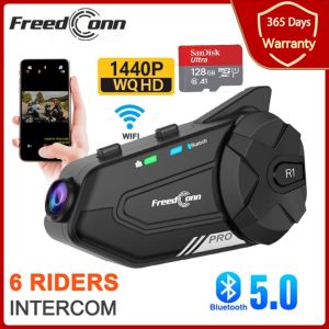 Freedconn R1 PRO Motorcycle Helmet Headset Group Intercom Waterproof 1440P WiFi 2K Video Recorder 6 Riders Bluetooth Interphone