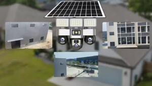 V380 Three Lens Video 4G SIM Card Solar CCTV Camera Solar Lamp Wireless 360° Two-Way Audio Full Color Night Vision Monitor Outdoor Waterproof Security Cameras Three Screen PTZ Cameras with Light