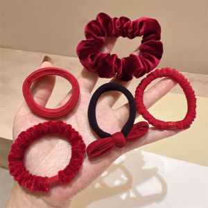 Dây Buộc Tóc Nhung Tơ Đỏ Đàn Hồi Cơ Bản Tập Hợp Lớn Màu Đỏ Cảm Giác Cao Cấp Màu Trơn Phong Cách Hàn Quốc Dây Buộc Tóc Thun Buộc Tóc Băng Lụa Nữ
