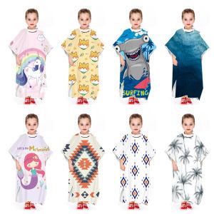 Ultra-Thin-Fiber Cartoon Printed Bath Towel Childrens Robe with Hood Kids Cape Wrap Comfortable Soft Fabric Home Textile