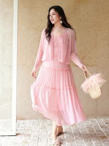 Elastic Knitted Mesh Ruffle Camisole and Cardigan Set