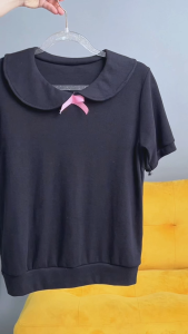 Áo kiểu nữ SAM CLO chất thun gân form dáng BABY TEE ôm body ngắn tay CỔ BÚP BÊ THẮT NƠ