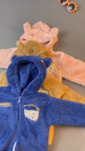 Jaket Bayi Anak Sherpa Bulu HONEYCOMB Topi Resleting 1-2 Tahun