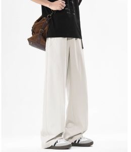 Quần Dài Nam Ống Đứng Màu Trơn Dáng Rộng Thoải Mái Mùa Thu Quần Dài Ống Đứng Bằng Vải Lụa Băng Cỡ Lớn Thương Hiệu Thời Trang