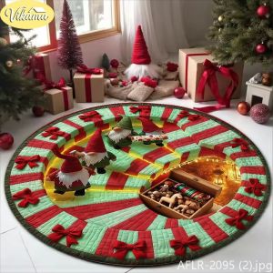 VIKAMA 3D Tunnel Gnomes Christmas Round Rug Soft Non-Slip Living Room Rug Christmas Decorative Rug Home Decor
