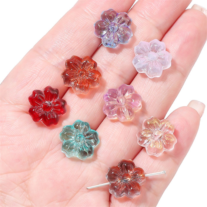 10pcs Crystal Glass Cherry Blossom Flower Beads Charm Loose Spacer