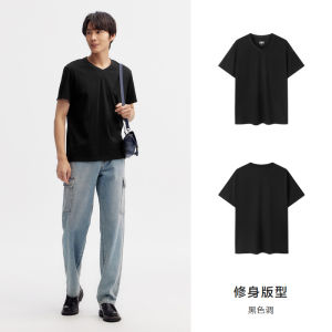 Semir Mens Slim Fit Short Sleeve T-Shirt Pure Cotton V-Neck Casual Top in Simple Solid Color for Summer 2024 Youth Fashion