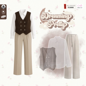 INFINITY - Oneset Wanita Kekinian | Bella Sqauare Biscuit Vest Brownies Choco Kemeja Basic Putih Celana Jeenie Knit Ivory | Outfit Wanita Kekinian -LP70