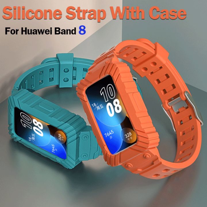 สาย สำหรับ Huawei band 8 สายซิลิโคน สายนาฬิกา ด้วยเคสป้องกั Honor Band ...