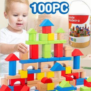 ไม้สร้างเมือง บล็อกไม้ ของเล่น ชุด 100 ชิ้น บล็อกอาคาร