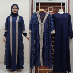 Yuliana dress gamis crinkle set outer brokat renda/gamis terbaru kekinian/gamis lebaran