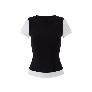 Slim Fit Contrast Color Two-Piece Style Cotton T-Shirt