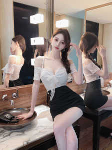 ฤดูร้อน เซ็กซี่ ลูกไม้ Color Block Low Cut One Shoulder Wrap เดรสรัดรูป เดรส สําหรับงานปาร์ตี้เต้นรําบาร์ ผู้หญิง แฟชั่น เดรส