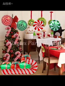 Merry Christmas Swirl Lollipop Windmill Round Foil Balloon Candy Cane Shape Foil Balloon for Christmas Party Decoration