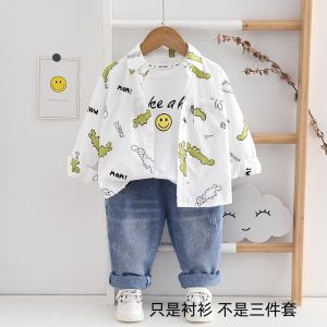 Pure Cotton Long Sleeve Childrens Shirt 2025 Spring Summer Style Cartoon Print Boys Outerwear Baby Jacket Trendy Kids Clothing
