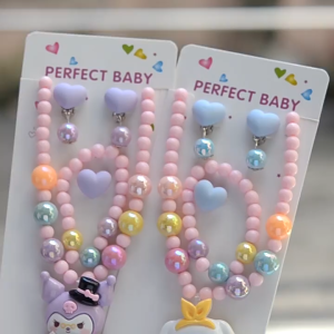 5Pcs Kids Jewelry Set - Cute Beaded Necklace Bracelet Ring Earrings for Girls