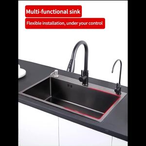 SUS304 Wastafel Dapur Modern Wastafel Dapur Hitam/ Perak Pencuci Piring Stainless Steel Sink