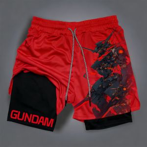 Bandai | Mobile Suit Gundam 2026 New Model Sports Double-Layer Shorts for Men - Outdoor Sports Sci-Fi Retro Casual Print Pants