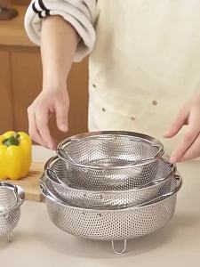 Rổ Hấp Bằng Thép Không Gỉ Có Tay Cầm Có Thể Gập Lại Rổ Lọc Thân Thiện Với Môi Trường Dùng Cho Rau Củ Trái Cây Gạo Và Súp Giá Hấp Tách Chất.