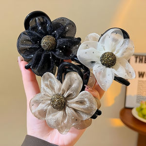 New Flower Mesh Hair Grab Rhinestone High Ponytail Hair Clip Fashion Hair Accessories