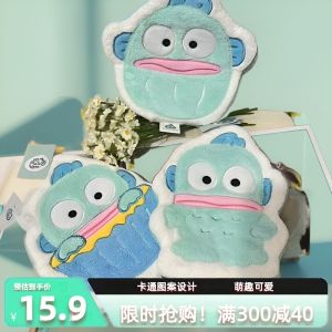 Sanrio Han Dun Ugly Fish Crayon Xiao Xin Cute Plush Hand Towel Coral Velvet Hanging Bathroom Thickened Home Textile Towels