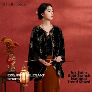 3COLOUR·S | Aesthetic Golden Embroidery Black Velvet Shawl