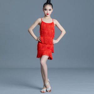 Girls Latin Samba Dance Dress Fringe Tassel Ballroom Salsa Tango Costume Professional Competition Standard Practice Dance Outfit