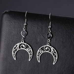 Witch Knot Moon Earrings Stainless Steel Black Birthstone Drop Earrings for Women Celtics Knot Lucky Irish Amulet Wiccan Jewelry