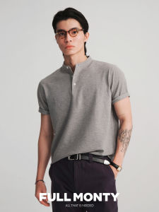 Henley Collar Summer Casual T-shirt Light Gray