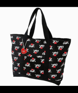 ab Voyage ab Mortif Red Heart Print Cotton Canvas Shoulder Tote Bag with Heart Charm *Magazine GWP*