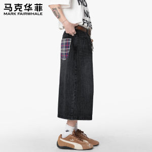 Mark Fairwhale | Vintage Plaid Stitched Denim Shorts Breathable Comfortable Loose Fit Straight Leg 3/4 Pants